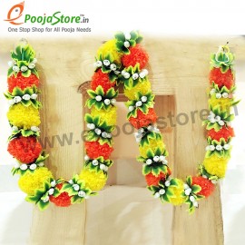 Decorative Artificial Yellow, Orange, Marigold and Jasmine Flowers with Green Leaves